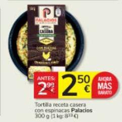 Oferta de Palacios - Tortilla Receta Casera Con Espinacas por 2,5€ en Consum