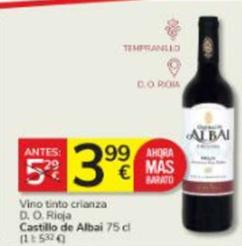 Oferta de Castillo De Albai - Vino Tinto Crianza D. O. Rioja por 3,99€ en Consum