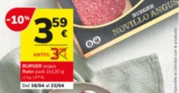 Oferta de Burger Angus Roler Pack 2x por 3,59€ en Consum