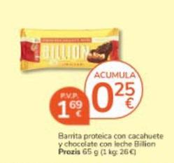 Oferta de Prozis - Barrita Proteica Con Cacahuete Y Chocolate Con Leche Billion por 1,69€ en Consum