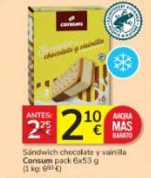 Oferta de Consum - Sándwich Chocolate Y Vainilla por 2,1€ en Consum