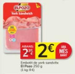 Oferta de Elpozo - Embotit De York Sandvitx por 2€ en Consum