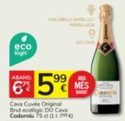 Oferta de Codorniu - Cava Cuvee Original Brut Ecologic DO Cava por 5,99€ en Consum