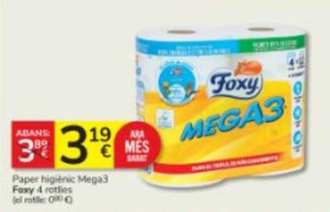 Oferta de Foxy - Paper Higiènic Mega3 4 Rotlles por 3,19€ en Consum