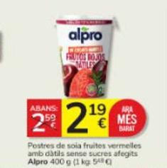 Oferta de Alpro - Postres De Soia Fruites Vermelles Amb Datils Sense Sucres Afegits por 2,19€ en Consum