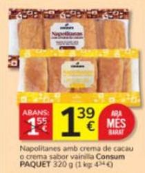 Oferta de Consum - Napolitanes Amb Crema De Cacau / Crema Sabor Vainilla por 1,39€ en Consum