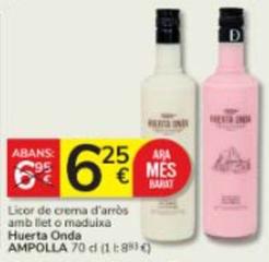 Oferta de Huerta Onda - Licor De Crema D'arròs Amb Llet / Maduixa por 6,25€ en Consum
