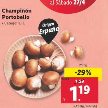 Oferta de Champiñon Portobello por 1,19€ en Lidl