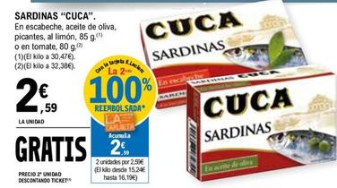 Oferta de Cuca - Sardinas En Escabeche / Aceite De Oliva / Picantes / Al Limón / En Tomate por 2,59€ en E.Leclerc