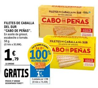 Oferta de Cabo De Peñas - Filetes De Caballa Del Sur En Aceite De Girasol / Escabeche / Tomate por 1,79€ en E.Leclerc