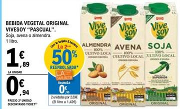 Oferta de Pascual - Bebida Vegetal Original Vivesoy por 1,89€ en E.Leclerc