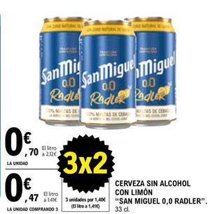 Oferta de San Miguel - Cerveza Sin Alcohol Con Limón 0,0 Radler por 0,7€ en E.Leclerc