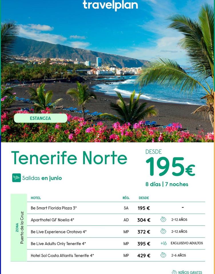 Oferta de Viajes a Tenerife por 195€ en Travelplan