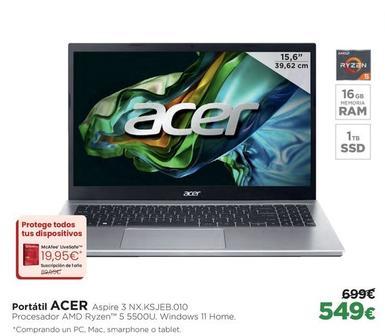 Oferta de Portátil Acer por 549€ en El Corte Inglés