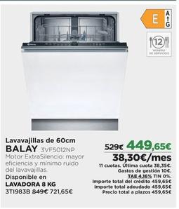 Oferta de Balay - Lavavajillas De 60cm por 449,65€ en El Corte Inglés
