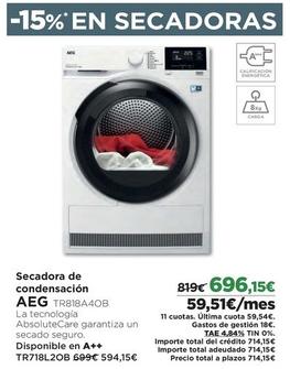 Oferta de AEG - Secadora De Condensación por 696,15€ en El Corte Inglés