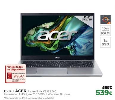 Oferta de Portátil Acer por 539€ en El Corte Inglés