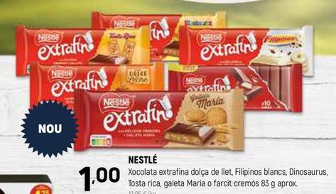 Oferta de Nestlé - Xocolata Extrafina Dolça De Llet, Filipinos Blancs, Dinosaurus, Tosta Rica, Galeta Maria o Farcit Cremós  por 1€ en Coviran