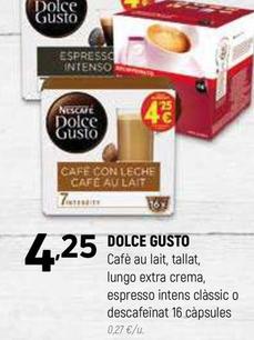 Oferta de Nescafé -CAFE CON LECHE CAFE AU LAIT 7 4.25 DOLCE GUSTO Cafè au lait, tallat, lungo extra crema, espresso intens clàssic o descafeïnat 16 càpsules por 4,25€ en Coviran