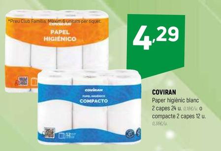 Oferta de Coviran - Paper Higiènic Blanc 2 Capes / Compacte 2 Capes por 4,29€ en Coviran