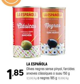 Oferta de La Española -Olives Negres Sense Pinyol, Farcides Anxoves Clàssiques o Suau por 1,85€ en Coviran