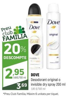 Oferta de Dove - Desodorant Original O Invisible Dry Spray por 3,69€ en Coviran