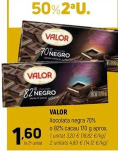 Oferta de Valor - Xocolata Negra 70% O 82% Cacau 170 G Aprox por 3,2€ en Coviran