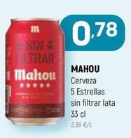 Oferta de Mahou - Cerveza 5 Estrellas Sin Filtrar Lata por 0,78€ en Coviran