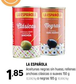 Oferta de La Española - Aceitunas Negras Sin Hueso, Rellenas Anchoas Clásicas O Suaves por 1,85€ en Coviran