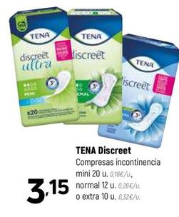 Oferta de Tena - Discreet Compresas Incontinencia Mini 20 U por 3,15€ en Coviran