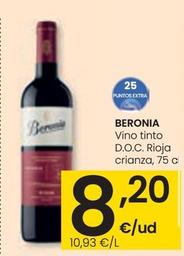 Oferta de Beronia - Vino Timto D.O.C. Rioja Crianza por 8,2€ en Eroski