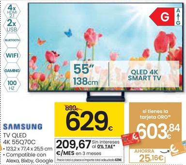 Oferta de Samsung - TV QLED 4K 55Q70C por 629€ en Eroski