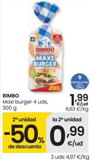 Oferta de Bimbo - Maxi Burger 4 Uds por 1,99€ en Eroski
