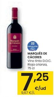 Oferta de Marqués De Cáceres - Vino Tinto D.O.C. Rioja Crianza por 7,25€ en Eroski