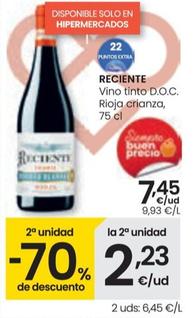 Oferta de Reciente - Vino Tinto D.O.C. Rioja Crianza por 7,45€ en Eroski