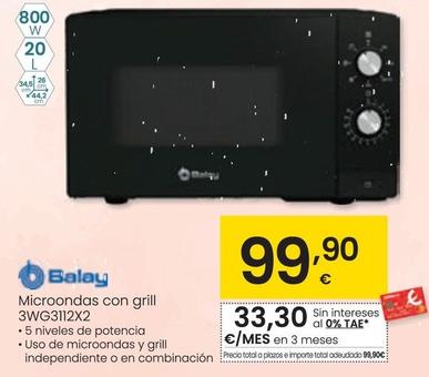 Oferta de Balay - Microondas Con Grill 3wg3112x2 por 99,9€ en Eroski