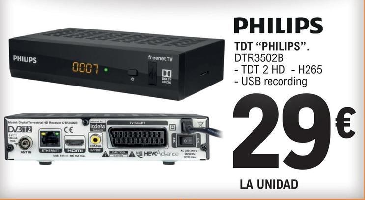 Oferta de Philips TDT DTR3502B  por 29€ en E.Leclerc