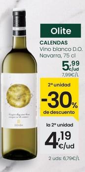 Oferta de Calendas - Vino Blanco D.O. Navarra por 5,99€ en Eroski