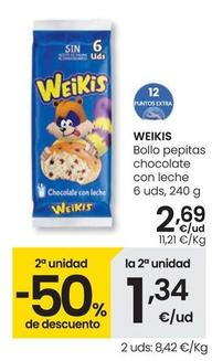 Oferta de Weikis - Bollo Pepitas Chocolate Con Leche por 2,69€ en Eroski