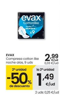Oferta de Evax - Compresa Cotton Like Noche Alas por 2,99€ en Eroski