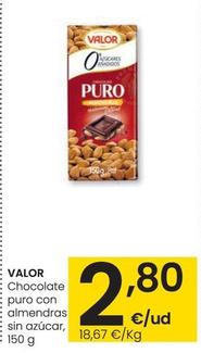 Oferta de Valor - Chocolate Puro Con Almendras Sin Azucar por 2,8€ en Eroski
