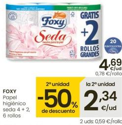 Oferta de Foxy - Papel Higienico Seda 4 + 2 por 4,69€ en Eroski