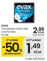 Oferta de Evax - Compresa Cotton Like Noche Alas por 2,99€ en Eroski