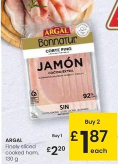 Oferta de Argal - Finely Sliced Cooked Ham por 2,2€ en Eroski
