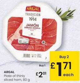 Oferta de Argal - Plate Of Thinly Sliced Ham por 2,01€ en Eroski