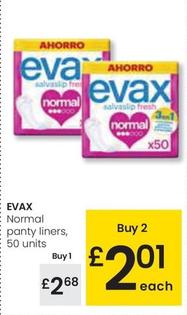 Oferta de Evax - Normal Panty Liners por 2,68€ en Eroski