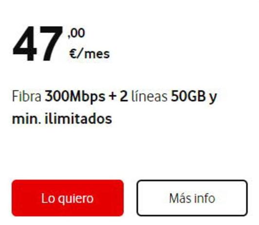 Oferta de Tarifas móvil por 47€ en Vodafone