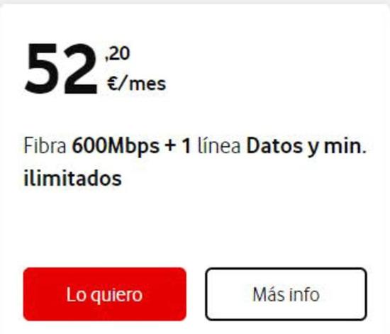 Oferta de Tarifas móvil por 52,2€ en Vodafone