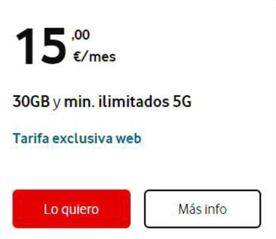Oferta de Tarifas móvil por 15€ en Vodafone