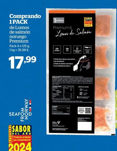 Oferta de Lomos De Salmón Noruego Premium por 17,99€ en La Sirena